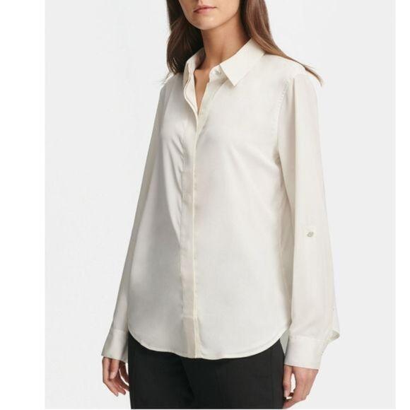 DKNY Cuffed-Sleeve Hidden-Placket Blouse - Picture 1 of 7